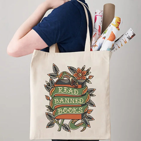 Read Banned Books Snake Motif Tote Bag