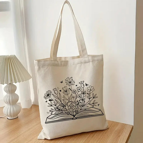 Flower Blooming Book Tote Bag