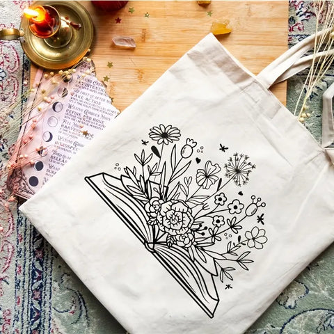 Flower Blooming Book Tote Bag