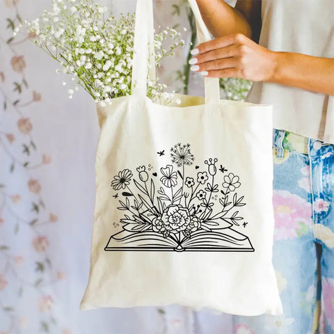 Flower Blooming Book Tote Bag